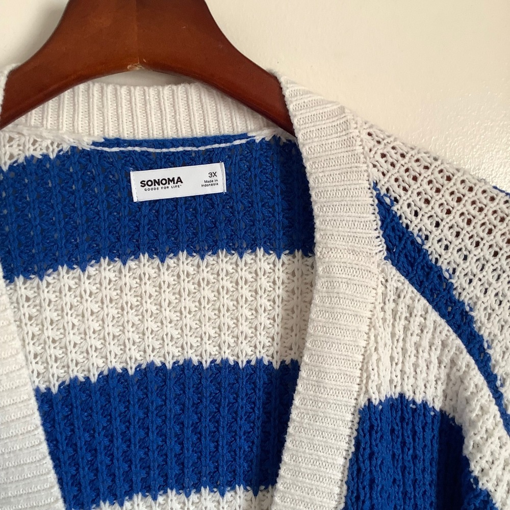 Sonoma Goods For Life Womens 3X Blue White Striped Knit Button Front Cardigan - Picture 8 of 12